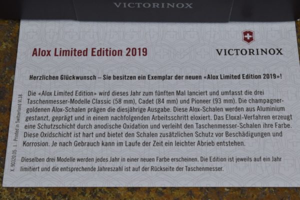 Victorinox Alox LE-2019 Infokarte